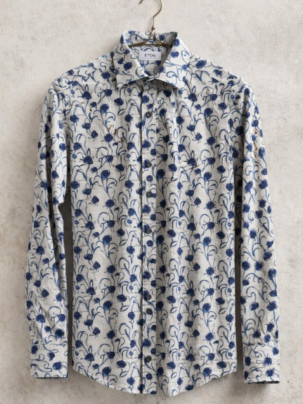 Eton Slim Fit Dress Shirt Blue Floral Print Size 38 15 Small